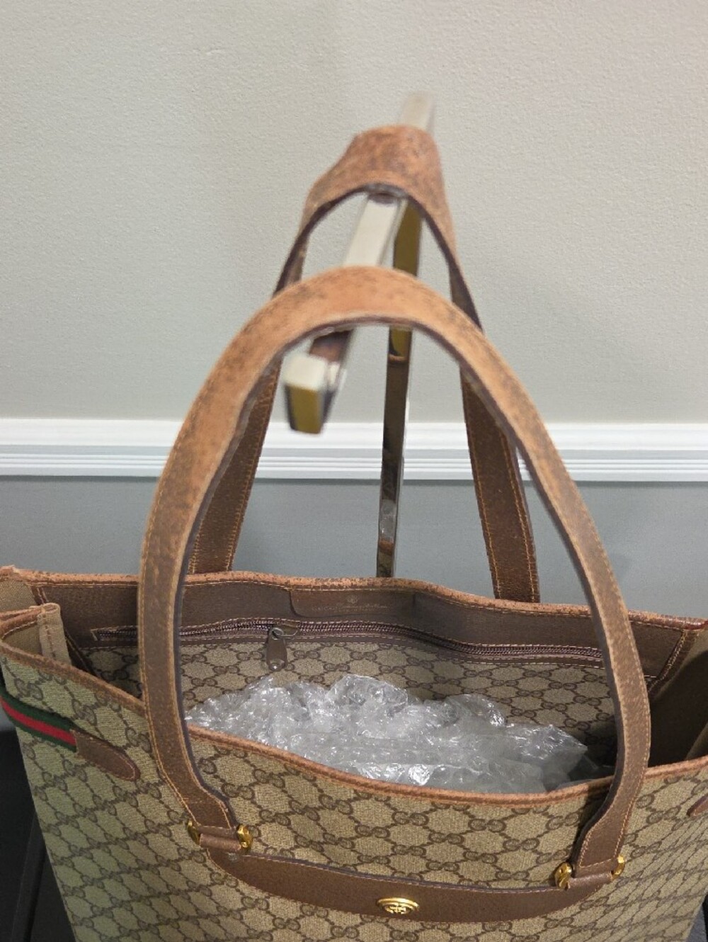 Gucci Beige GG Canvas Tote with Brown Leather and Sherryline- PROJECT - Picture 2 of 14